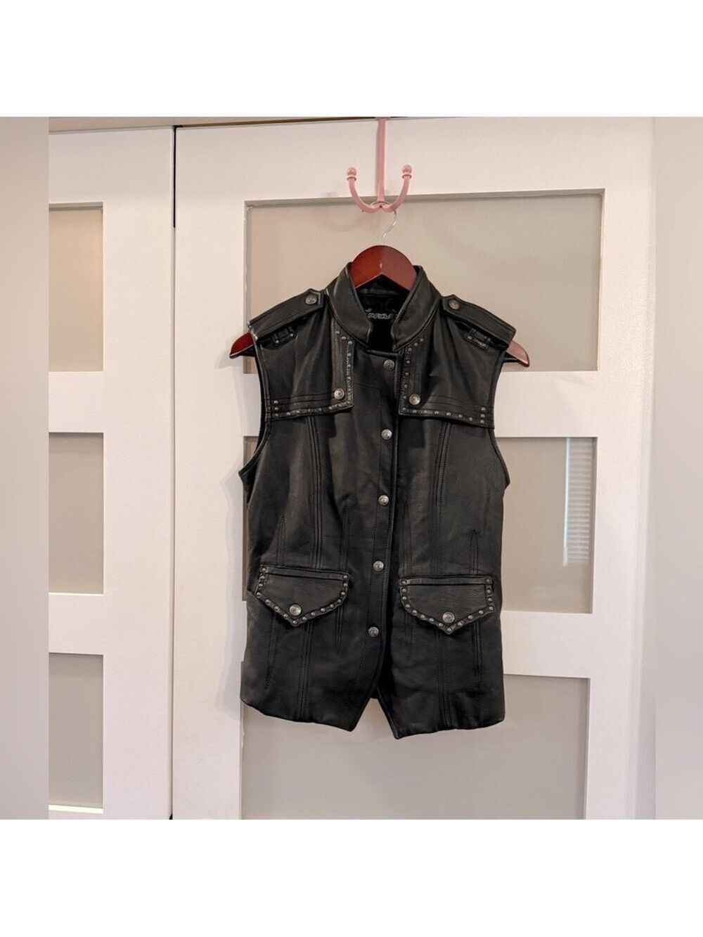PSYLO studded leather vest. Size M